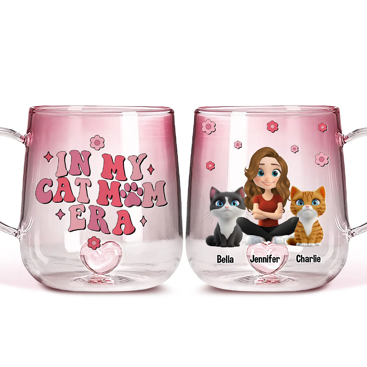 In Cat Mom Era - Personalized Custom Pink Gradient Glass Mug