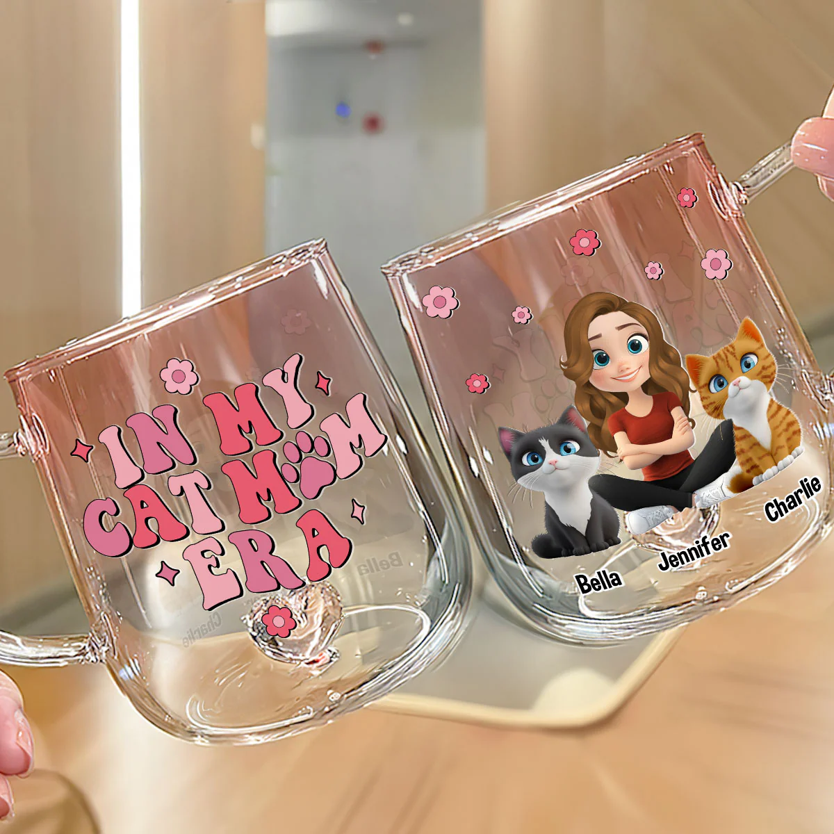 In Cat Mom Era - Personalized Custom Pink Gradient Glass Mug - Image 2