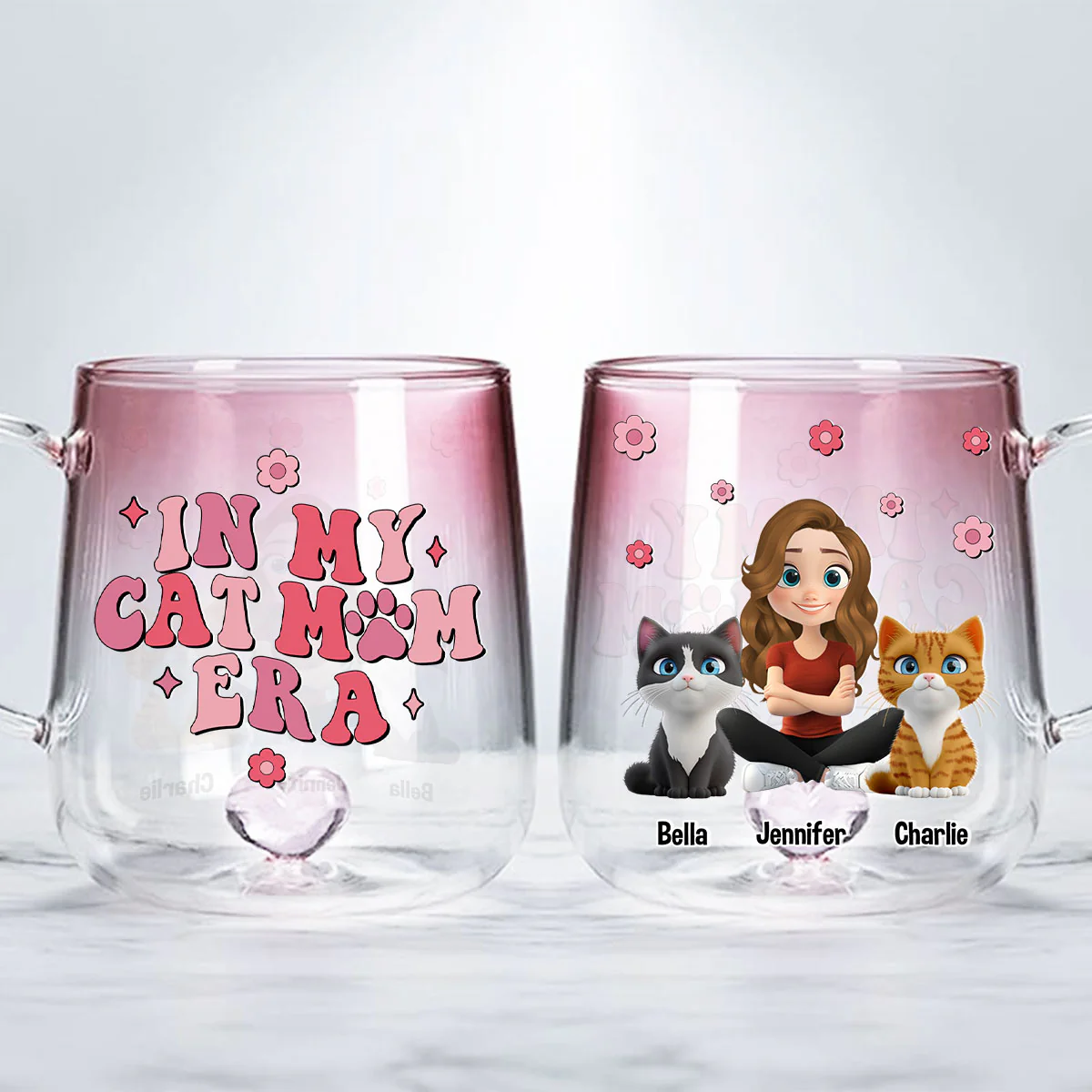 In Cat Mom Era - Personalized Custom Pink Gradient Glass Mug - Image 3