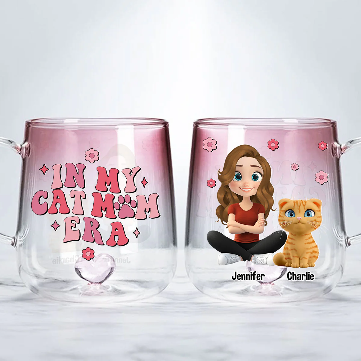 In Cat Mom Era - Personalized Custom Pink Gradient Glass Mug - Image 4