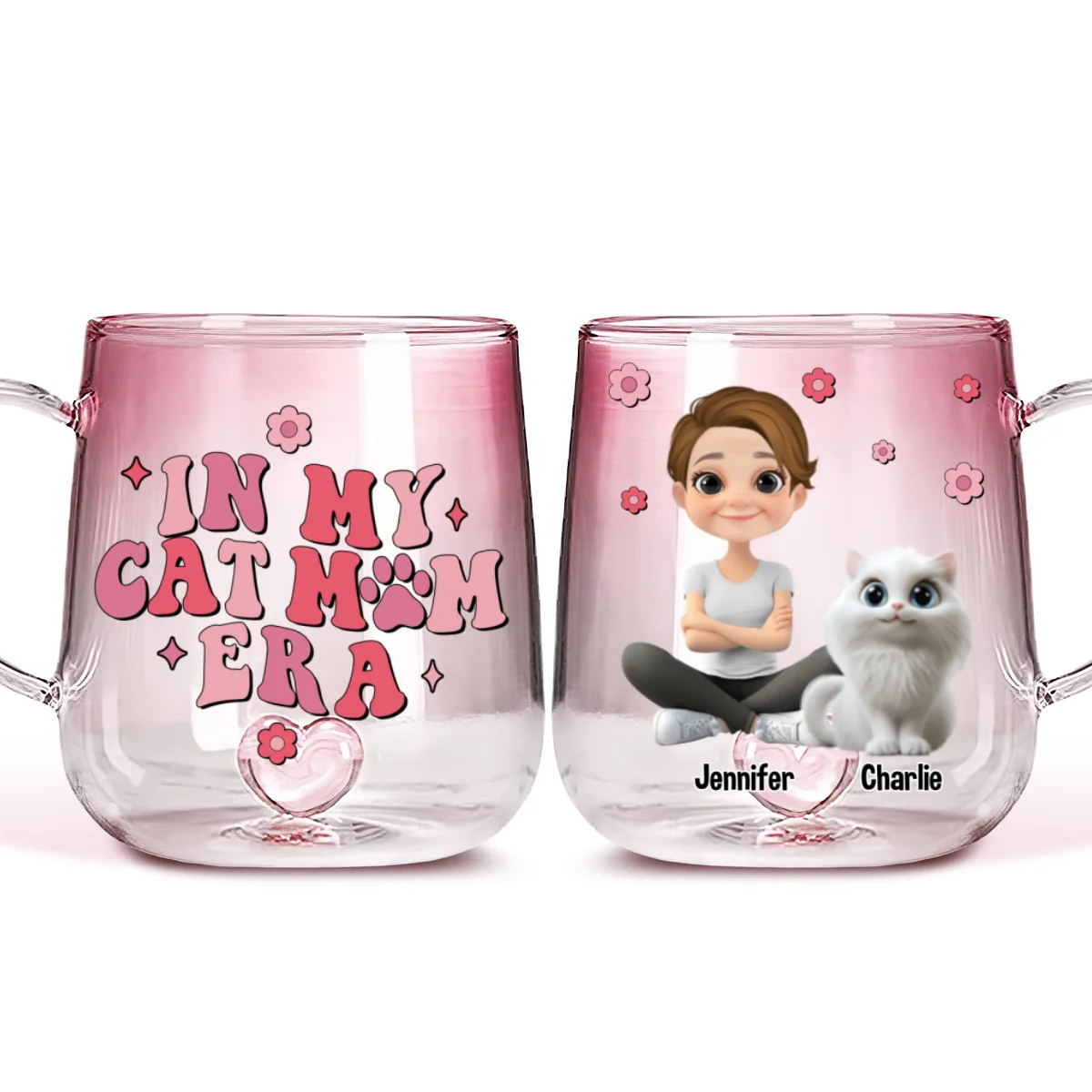 In Cat Mom Era - Personalized Custom Pink Gradient Glass Mug - Image 6