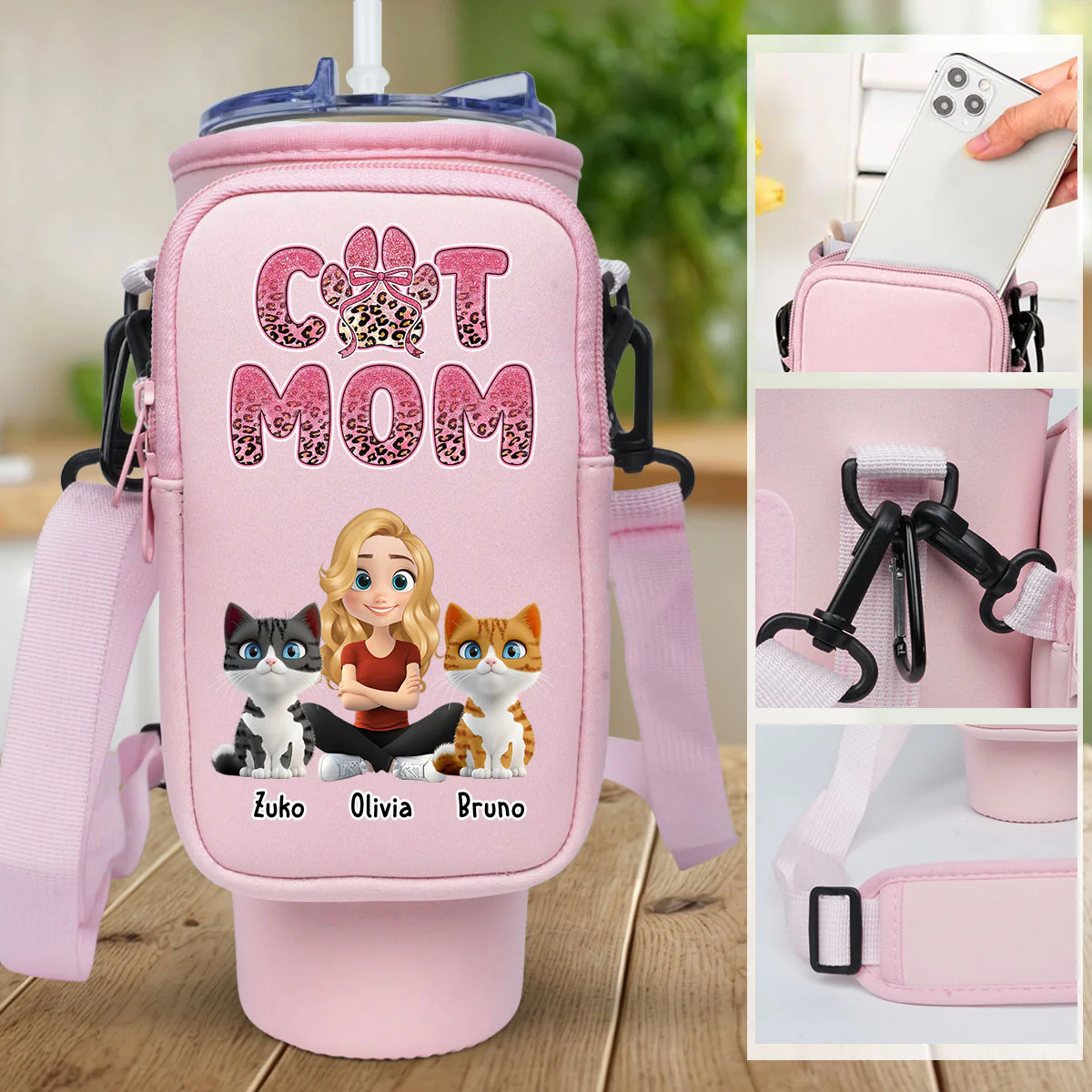In My Cat Mom Era - Personalized Custom Water Bottle Carrier Bag