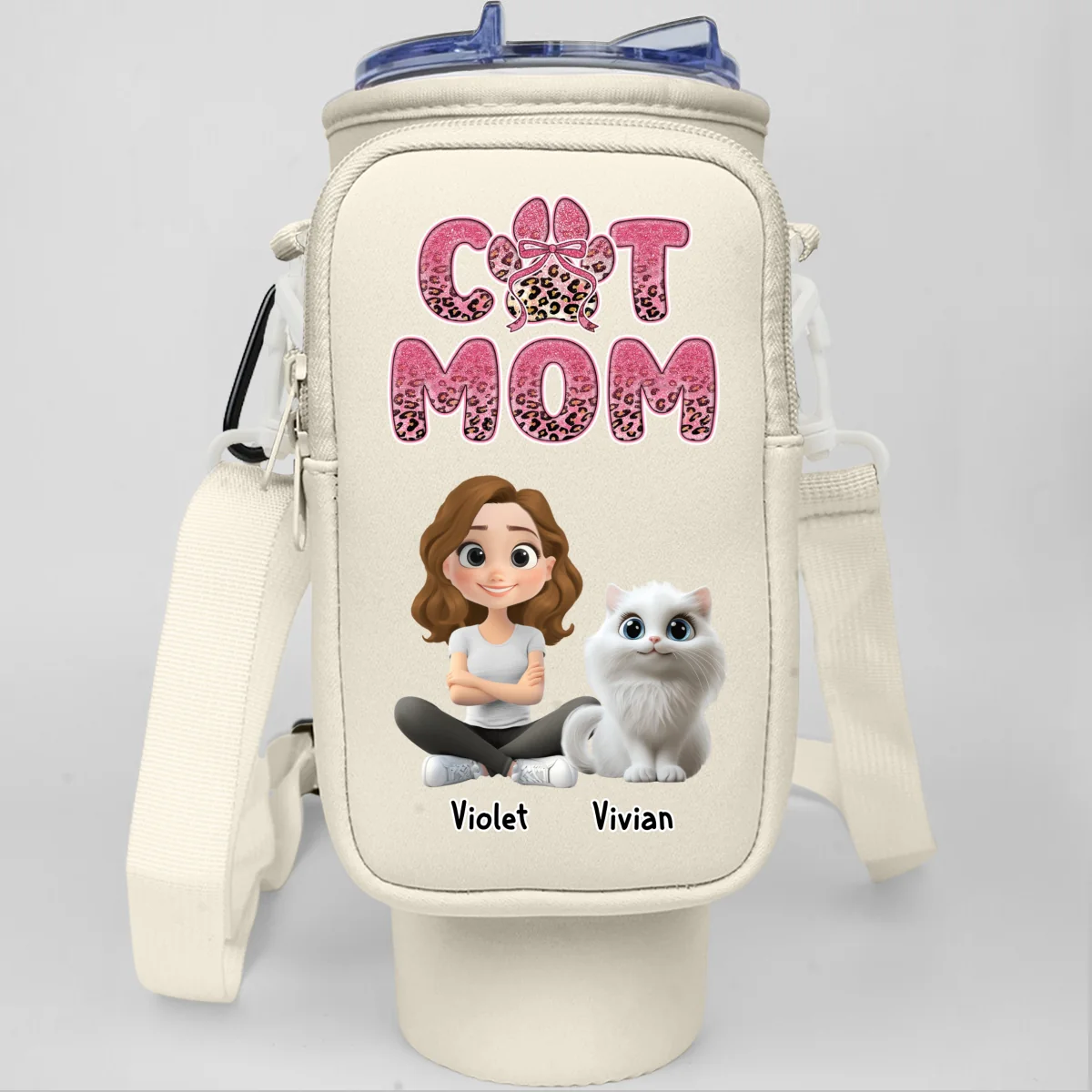 In My Cat Mom Era - Personalized Custom Water Bottle Carrier Bag - Image 12