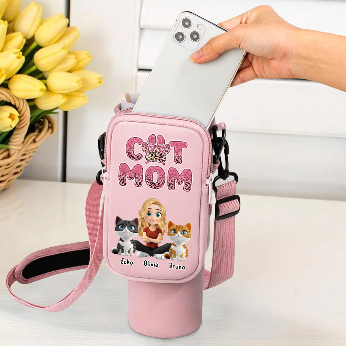 In My Cat Mom Era - Personalized Custom Water Bottle Carrier Bag - Image 2