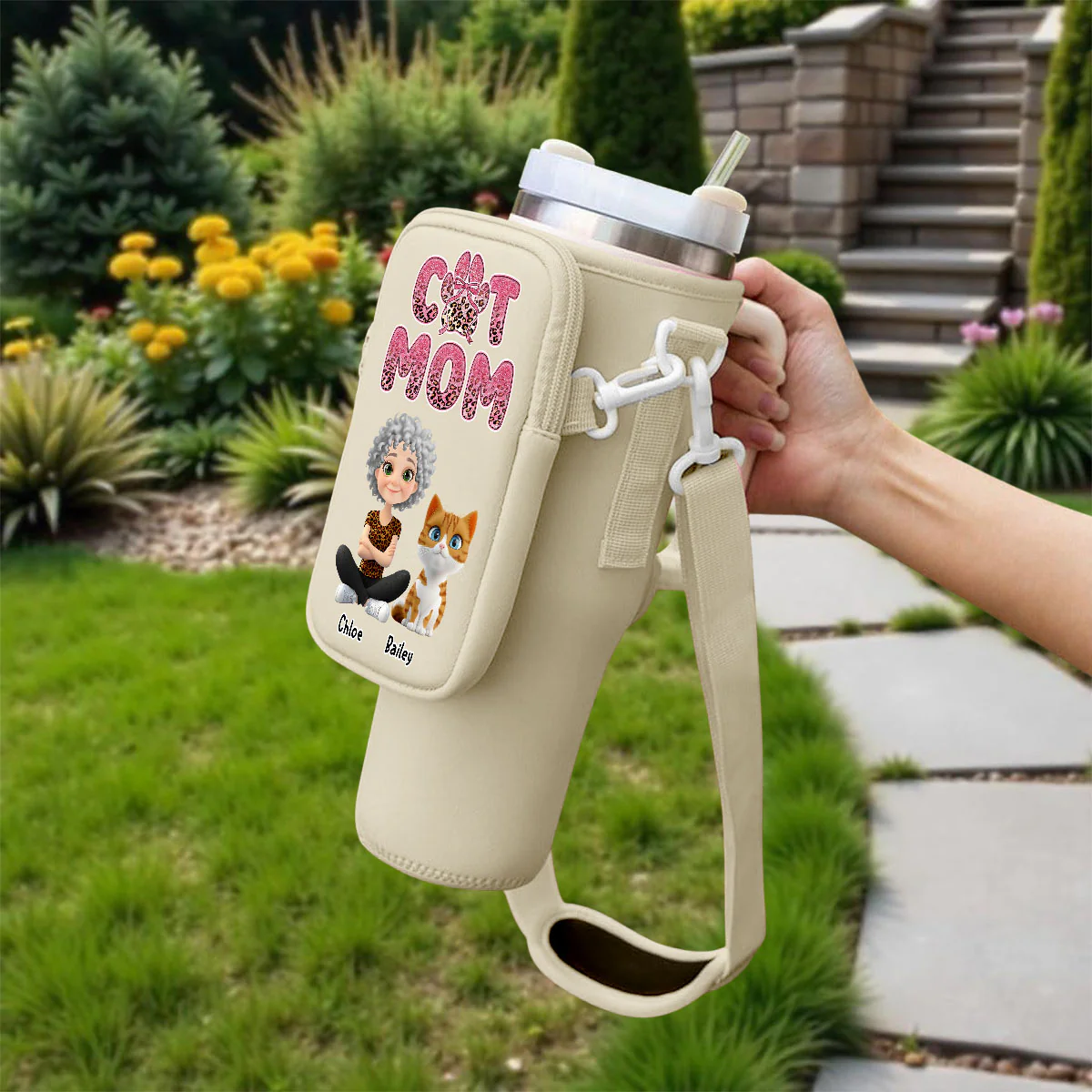 In My Cat Mom Era - Personalized Custom Water Bottle Carrier Bag - Image 3