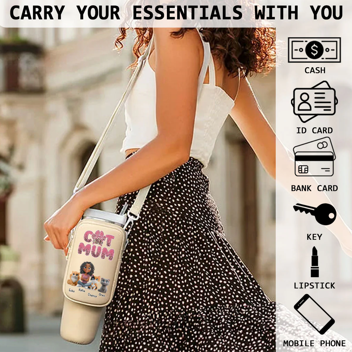 In My Cat Mom Era - Personalized Custom Water Bottle Carrier Bag - Image 4