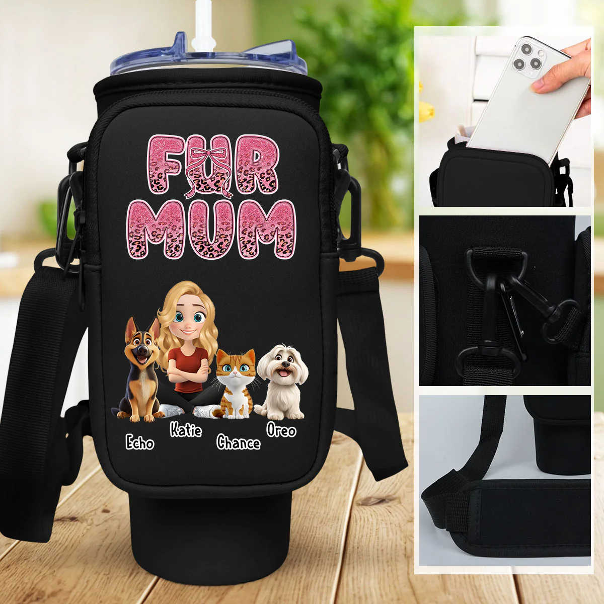 In My Fur Mom Era - Personalized Custom Water Bottle Carrier Bag - Image 3