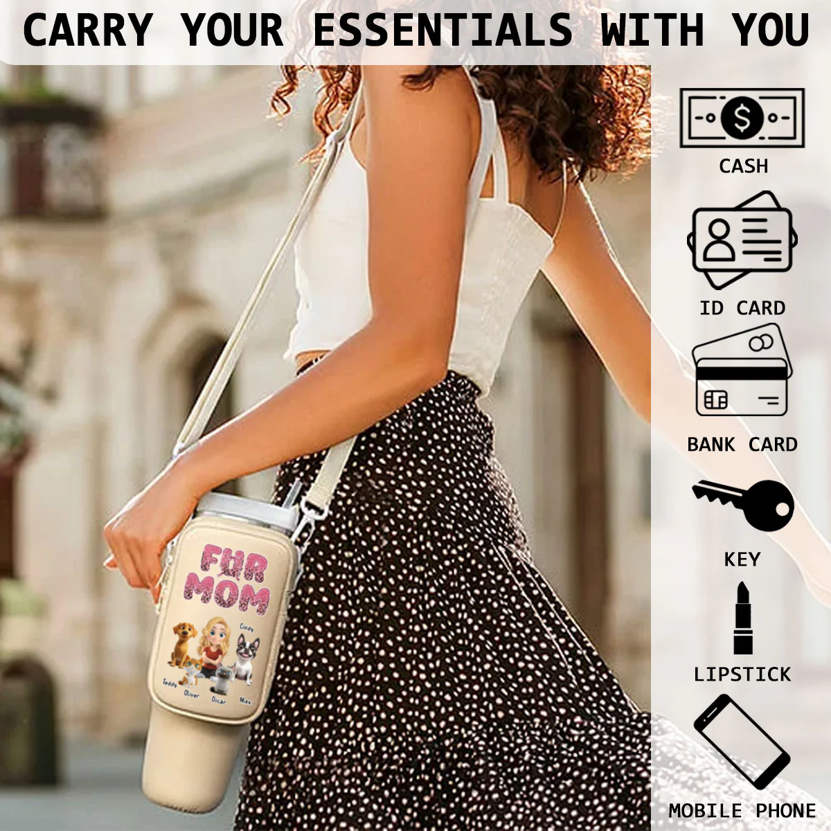 In My Fur Mom Era - Personalized Custom Water Bottle Carrier Bag - Image 4