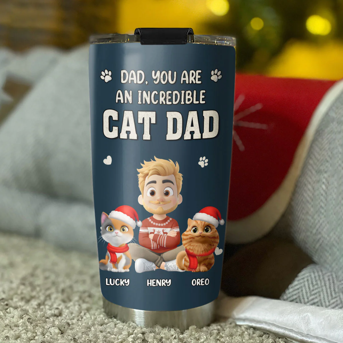Incredible Christmas Cat Dad - Personalized Custom Tumbler - Image 2