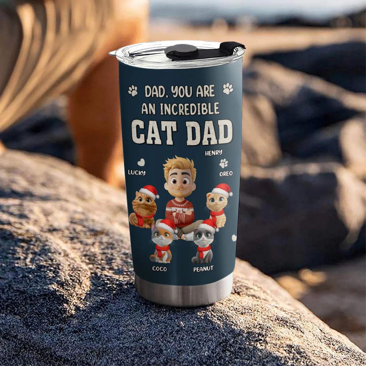 Incredible Christmas Cat Dad - Personalized Custom Tumbler - Image 3