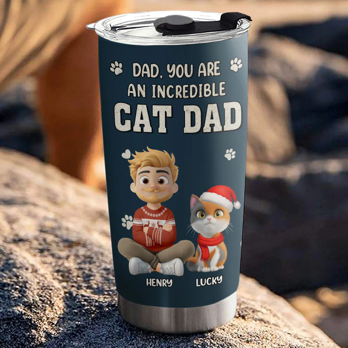 Incredible Christmas Cat Dad - Personalized Custom Tumbler - Image 4