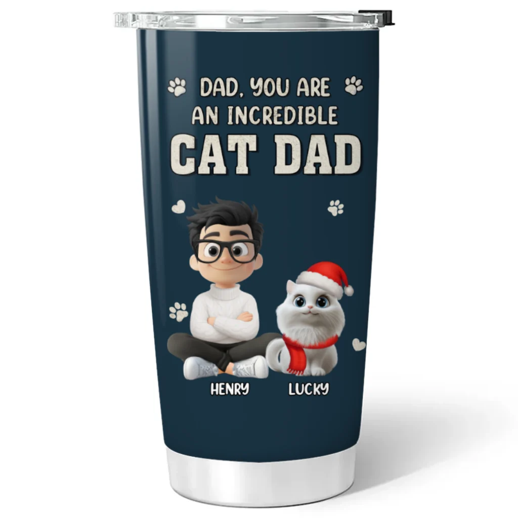 Incredible Christmas Cat Dad - Personalized Custom Tumbler - Image 5