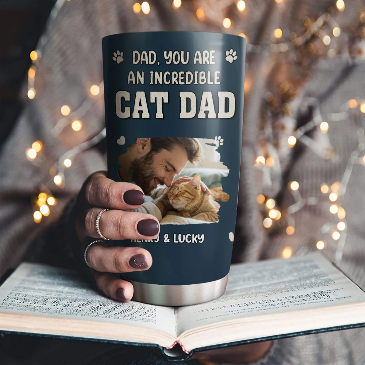 Incredible Christmas Cat Dad Photo - Personalized Custom Tumbler - Image 2