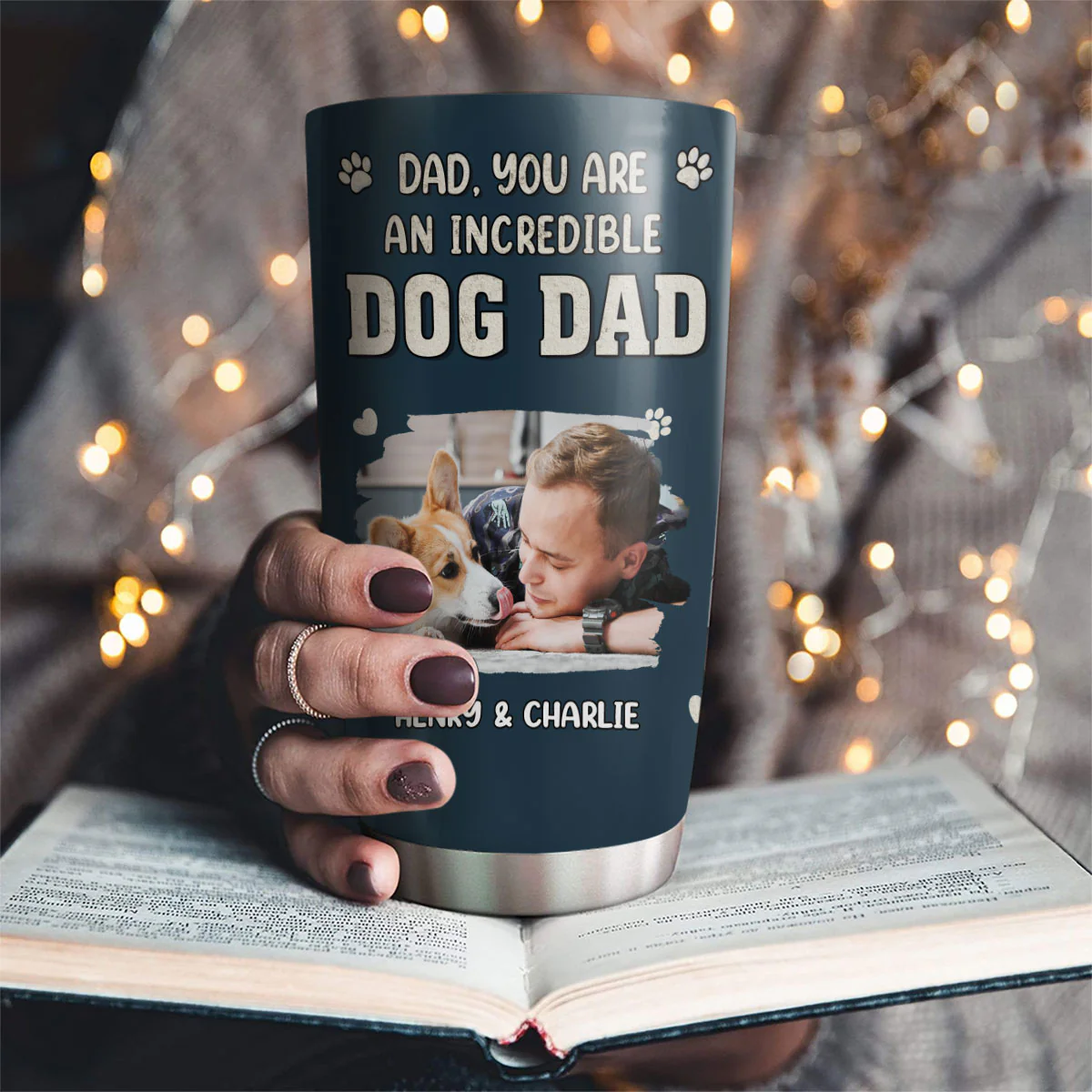 Incredible Christmas Dog Dad Photo - Personalized Custom Tumbler - Image 2