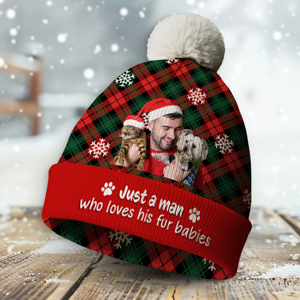It Is Swell Time Fur Ver Photo - Personalized Custom Bobble Beanie Hat - Image 2