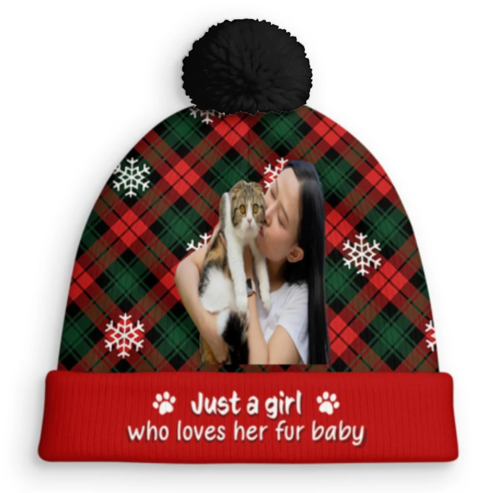 It Is Swell Time Fur Ver Photo - Personalized Custom Bobble Beanie Hat - Image 6