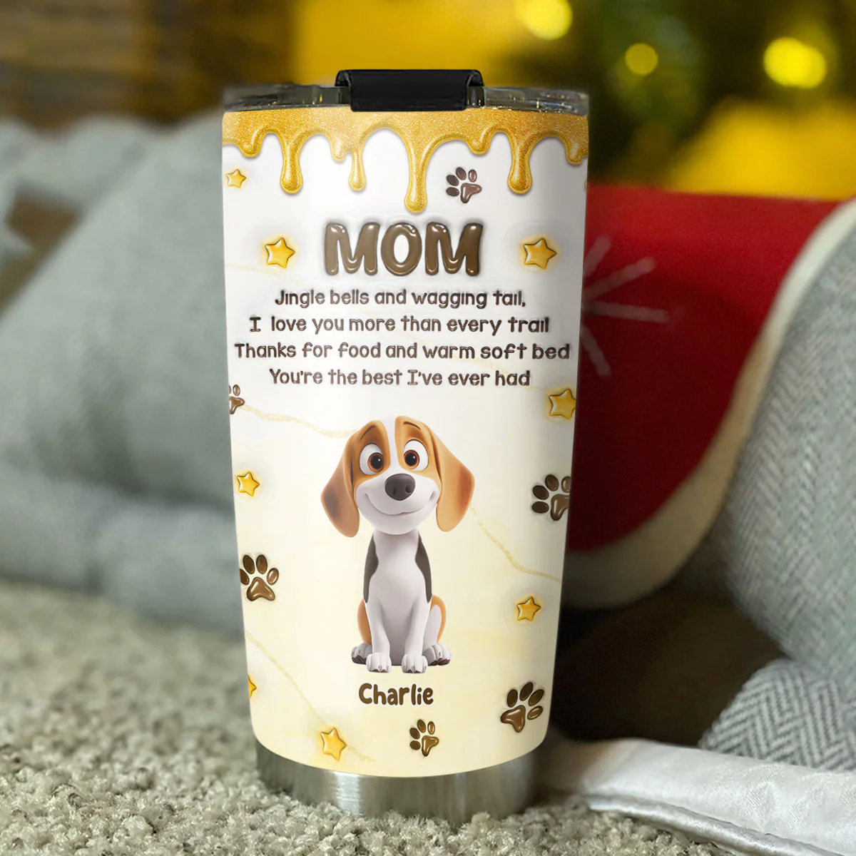 Jingle Bells And Wagging Tail - Personalized Custom 3D Effect Tumbler - Image 5