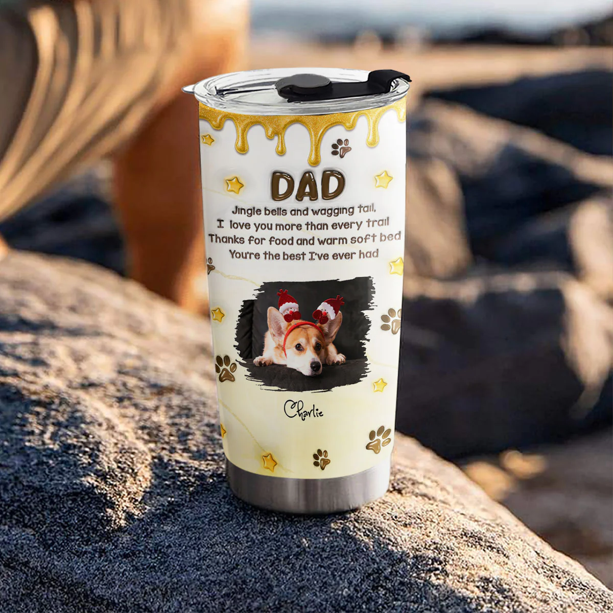 Jingle Bells And Wagging Tail Photo- Personalized Custom 3D Effect Tumbler