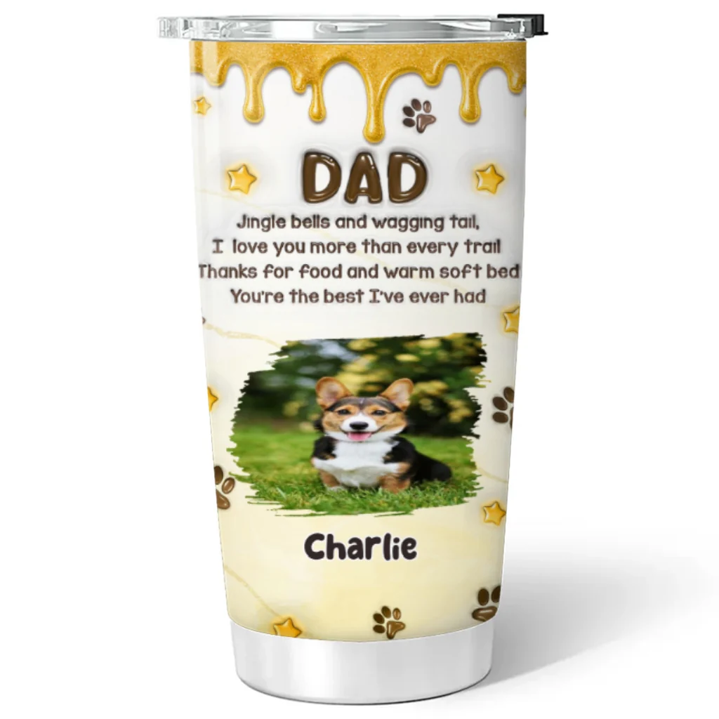 Jingle Bells And Wagging Tail Photo- Personalized Custom 3D Effect Tumbler - Image 3