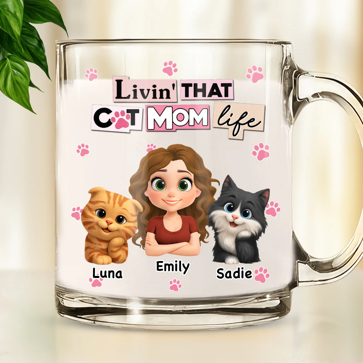 Just A Cat Mom - Personalized Custom Glass Mug