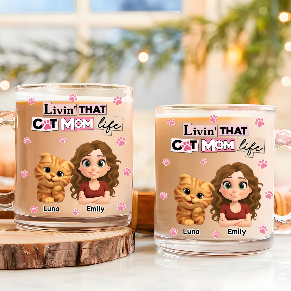 Just A Cat Mom - Personalized Custom Glass Mug - Image 3