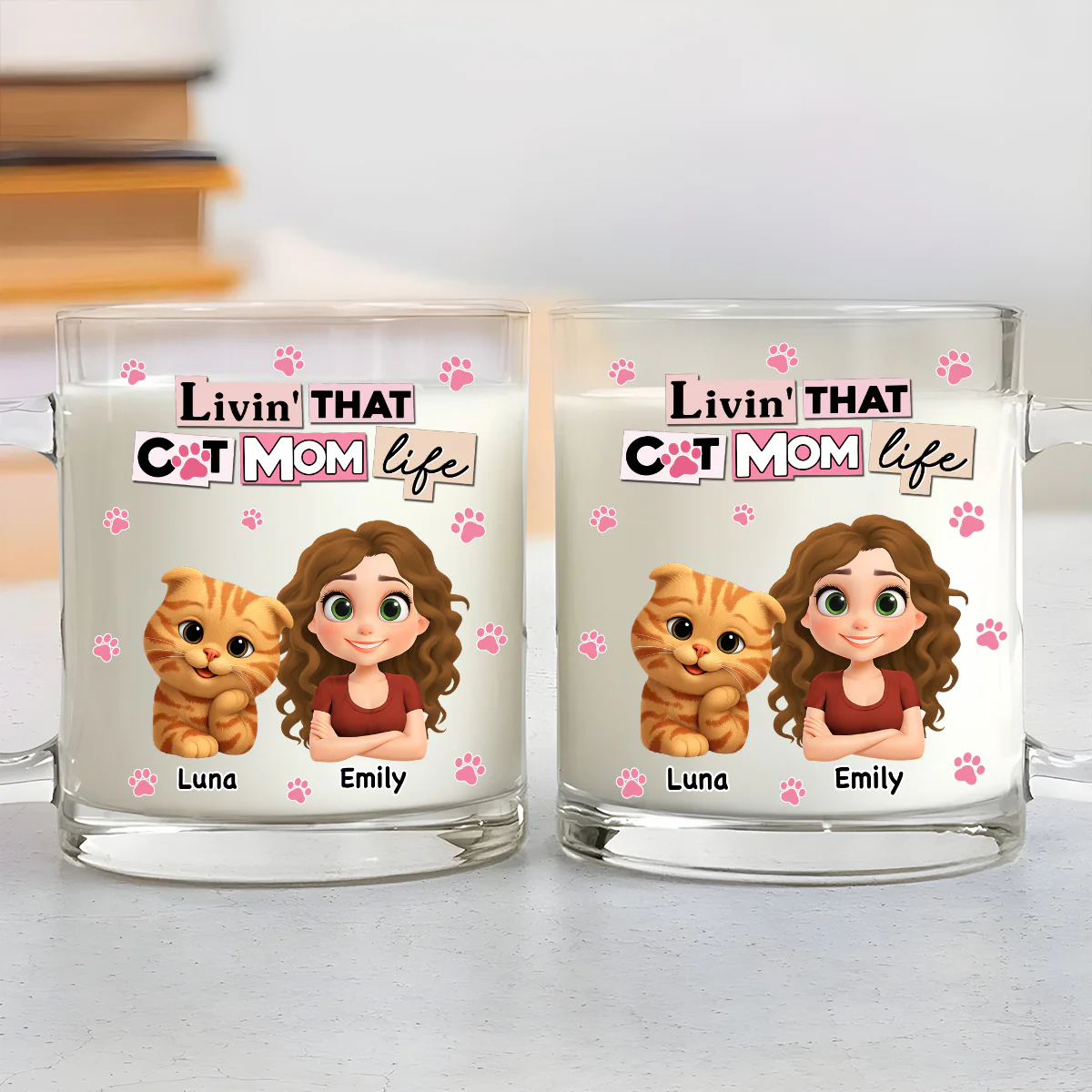 Just A Cat Mom - Personalized Custom Glass Mug - Image 4