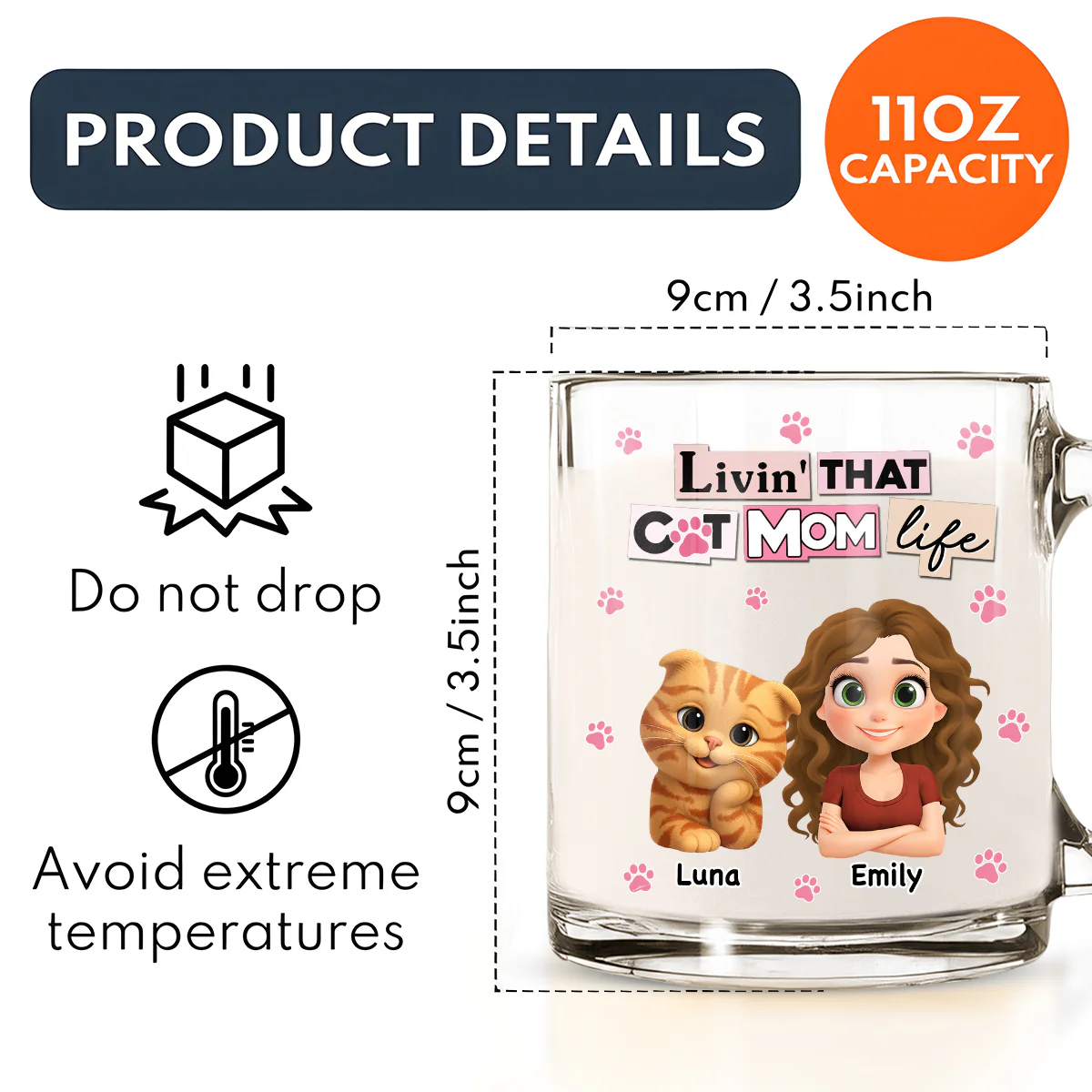 Just A Cat Mom - Personalized Custom Glass Mug - Image 5