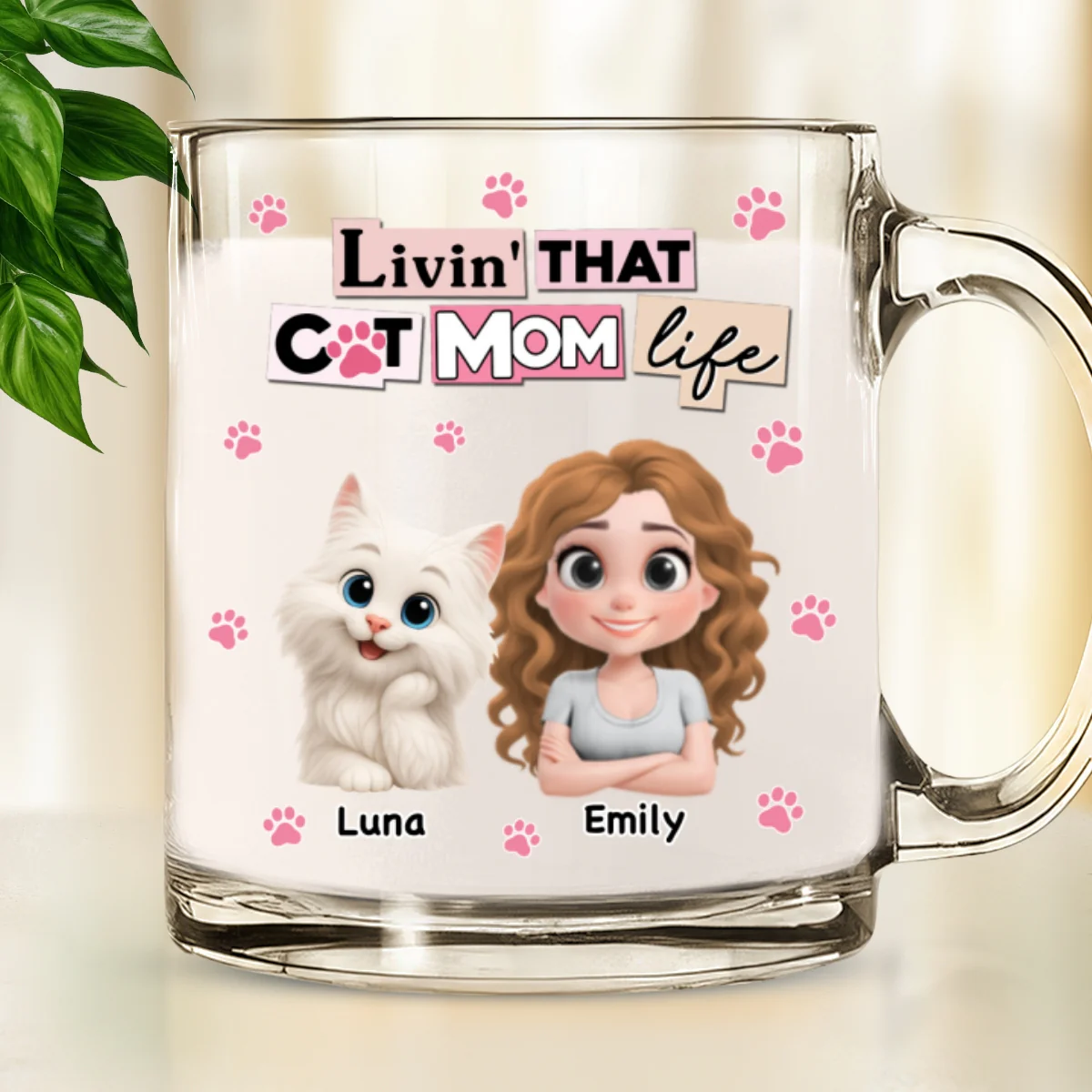 Just A Cat Mom - Personalized Custom Glass Mug - Image 6
