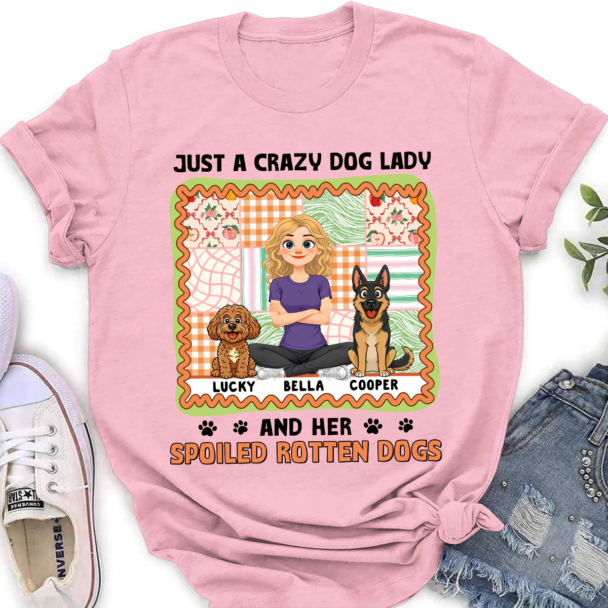 Just A Crazy Girl And Her Funny Dog - Personalized Custom Women's T-Shirt - Image 4