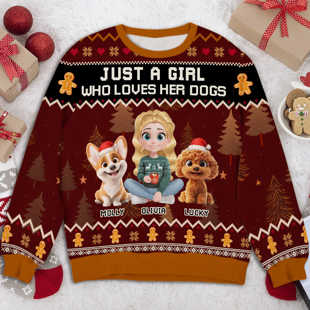 Just A Girl And Dogs In Christmas Day - Personalized Custom All-Over-Print Sweatshirt