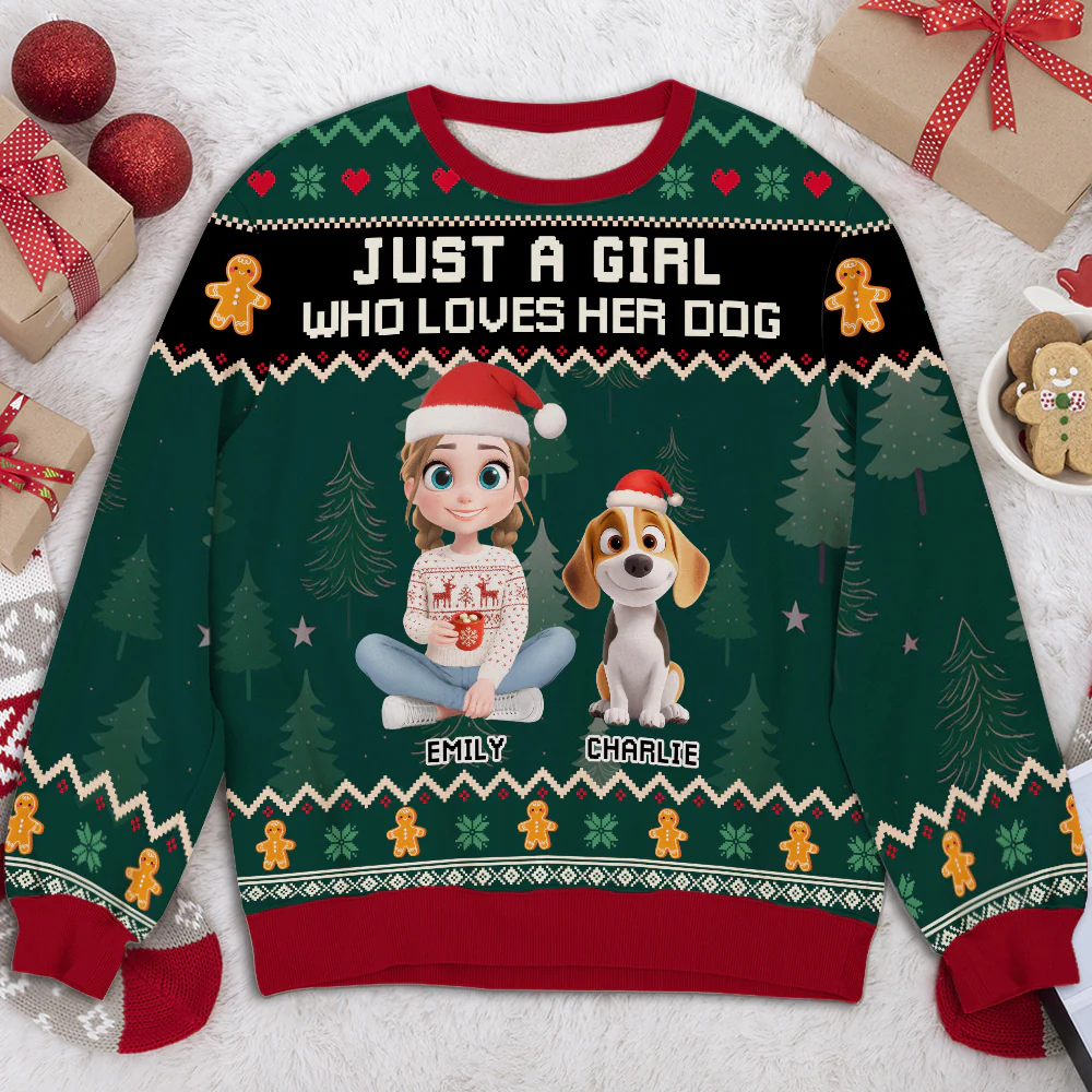 Just A Girl And Dogs In Christmas Day - Personalized Custom All-Over-Print Sweatshirt - Image 2