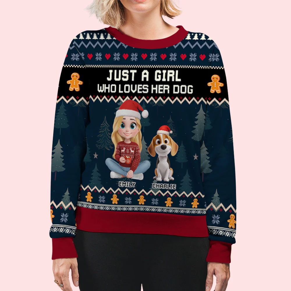 Just A Girl And Dogs In Christmas Day - Personalized Custom All-Over-Print Sweatshirt - Image 5