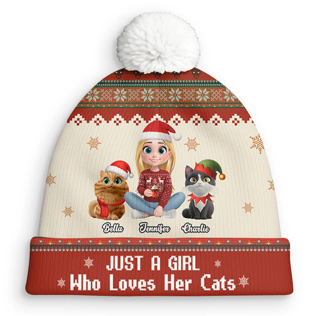 Just A Girl And Her Cats - Personalized Custom Bobble Beanie Hat