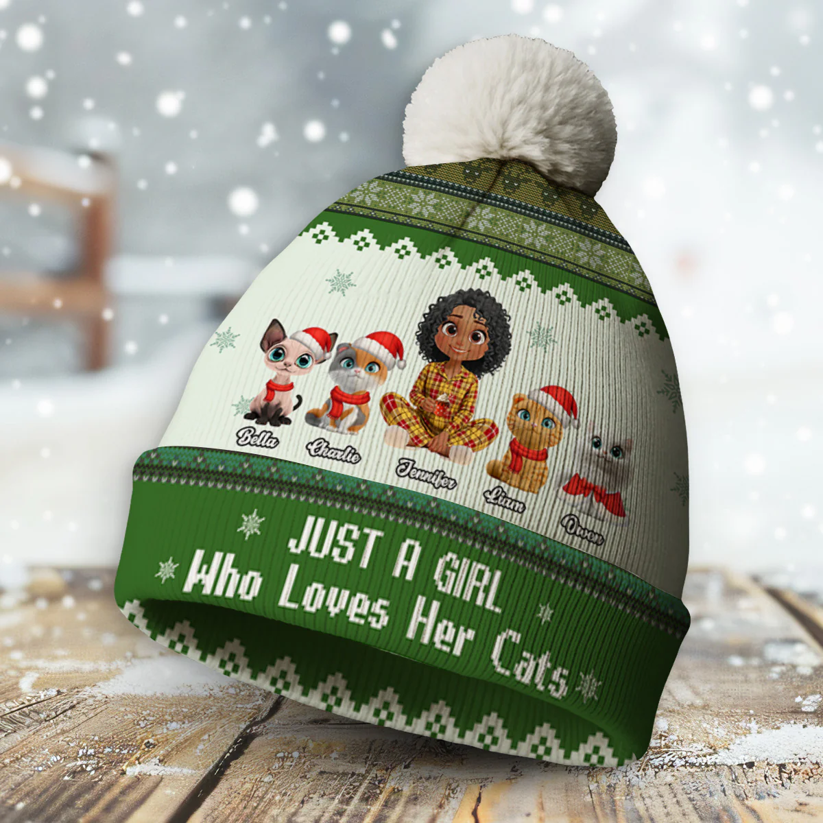 Just A Girl And Her Cats - Personalized Custom Bobble Beanie Hat - Image 4
