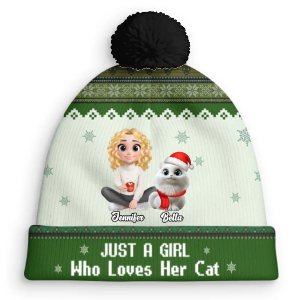 Just A Girl And Her Cats - Personalized Custom Bobble Beanie Hat - Image 6