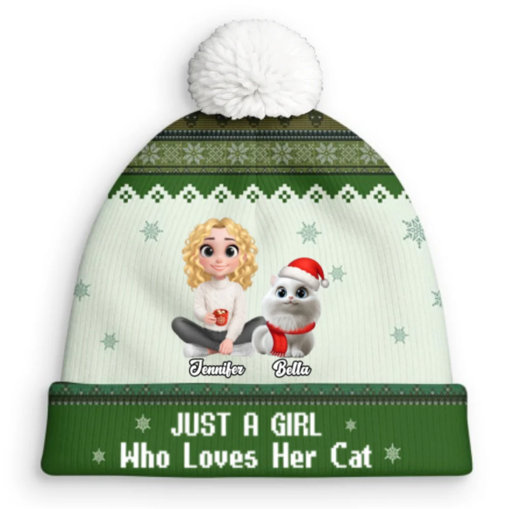 Just A Girl And Her Cats - Personalized Custom Bobble Beanie Hat - Image 7