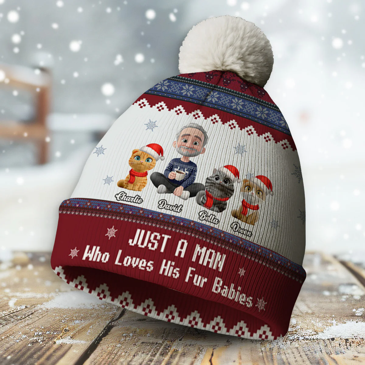 Just A Girl And Her Fur Babies - Personalized Custom Bobble Beanie Hat - Image 3