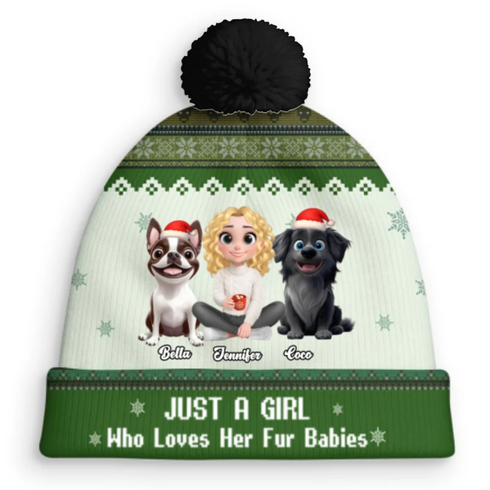 Just A Girl And Her Fur Babies - Personalized Custom Bobble Beanie Hat - Image 6