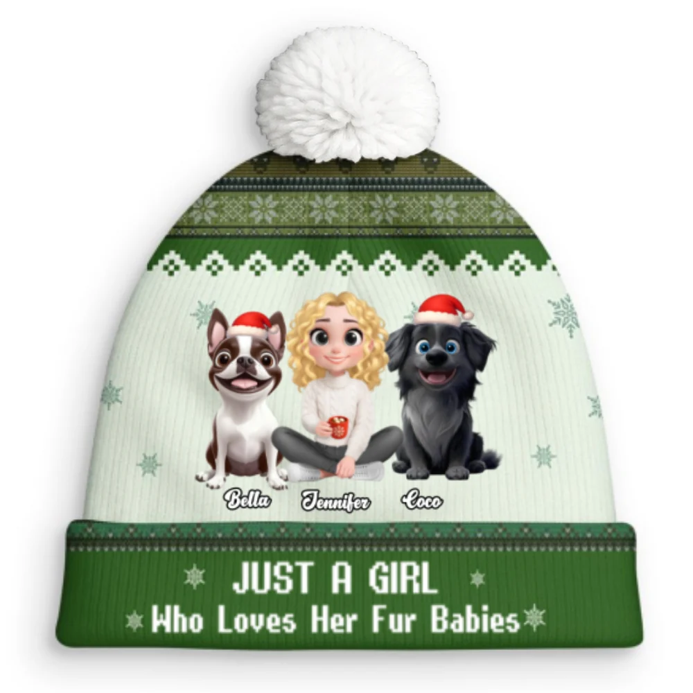 Just A Girl And Her Fur Babies - Personalized Custom Bobble Beanie Hat - Image 7