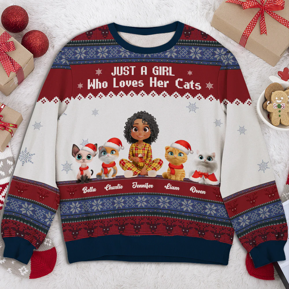 Just A Girl And Her Lovely Cats - Personalized Custom All-Over-Print Sweatshirt - Image 2