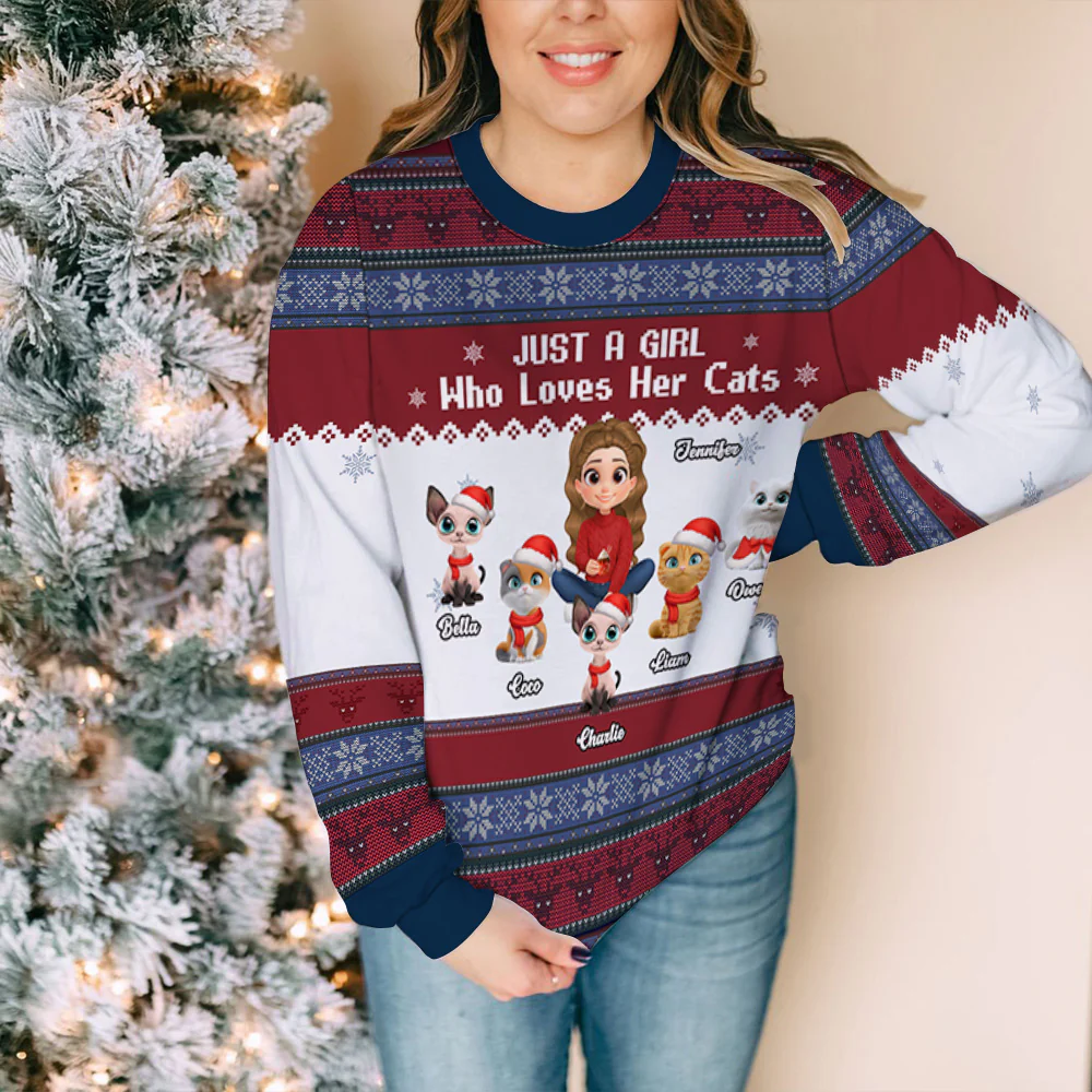 Just A Girl And Her Lovely Cats - Personalized Custom All-Over-Print Sweatshirt - Image 4