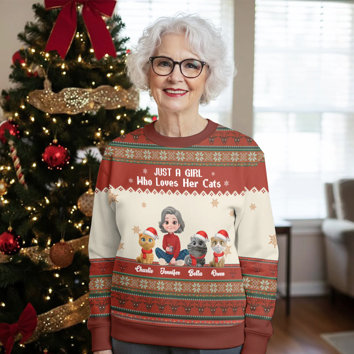 Just A Girl And Her Lovely Cats - Personalized Custom All-Over-Print Sweatshirt - Image 5