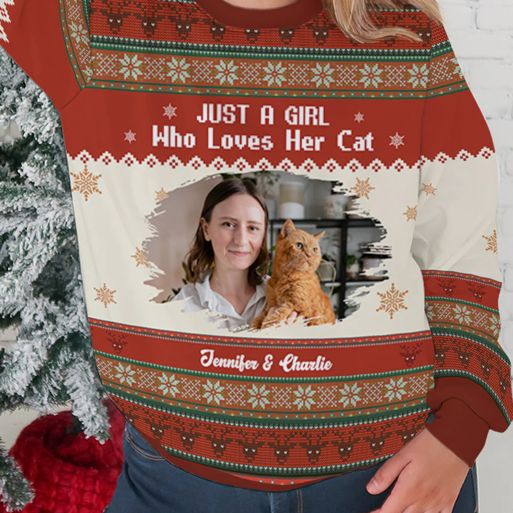 Just A Girl And Her Lovely Cats Photo - Personalized Custom All-Over-Print Sweatshirt - Image 3
