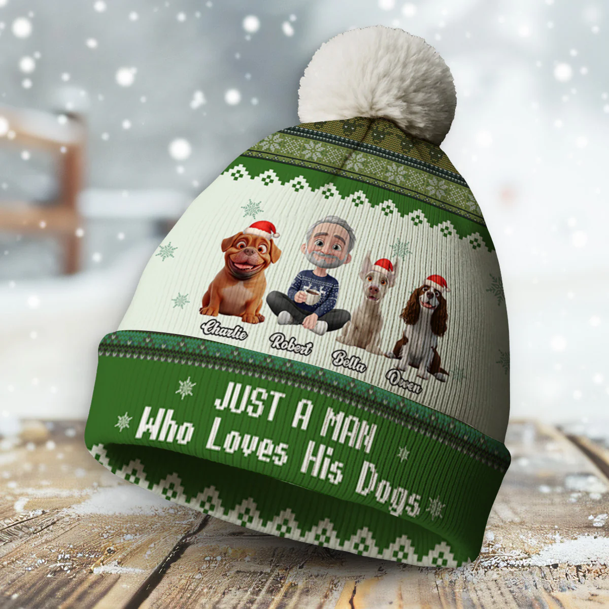 Just A Girl And Her Lovely Dogs - Personalized Custom Bobble Beanie Hat - Image 4