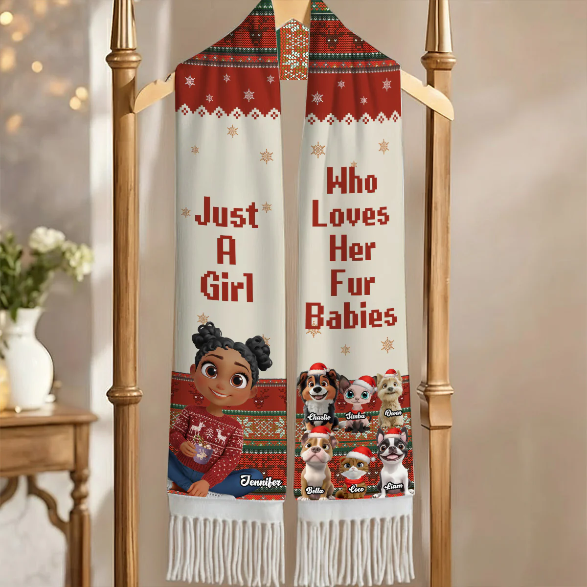 Just A Girl And Her Lovely Fur Babies - Personalized Custom Scarf - Image 3