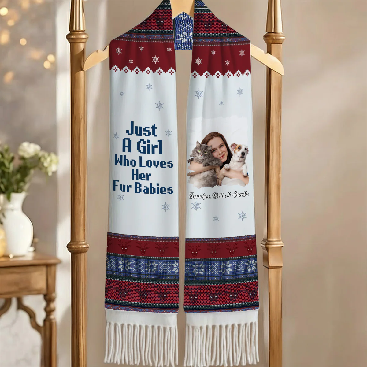 Just A Girl And Her Lovely Fur Babies Photo - Personalized Custom Scarf - Image 2
