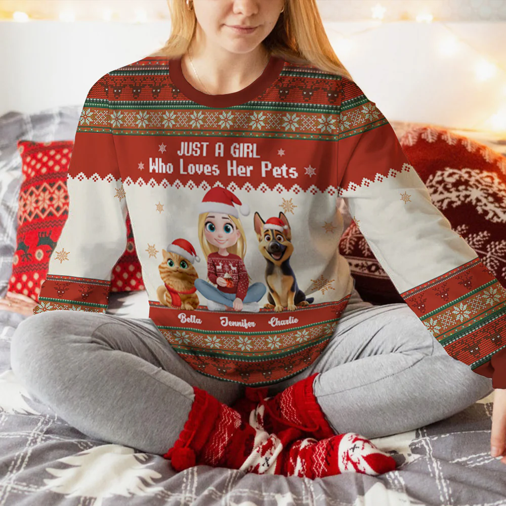 Just A Girl And Her Lovely Pets - Personalized Custom All-Over-Print Sweatshirt - Image 5