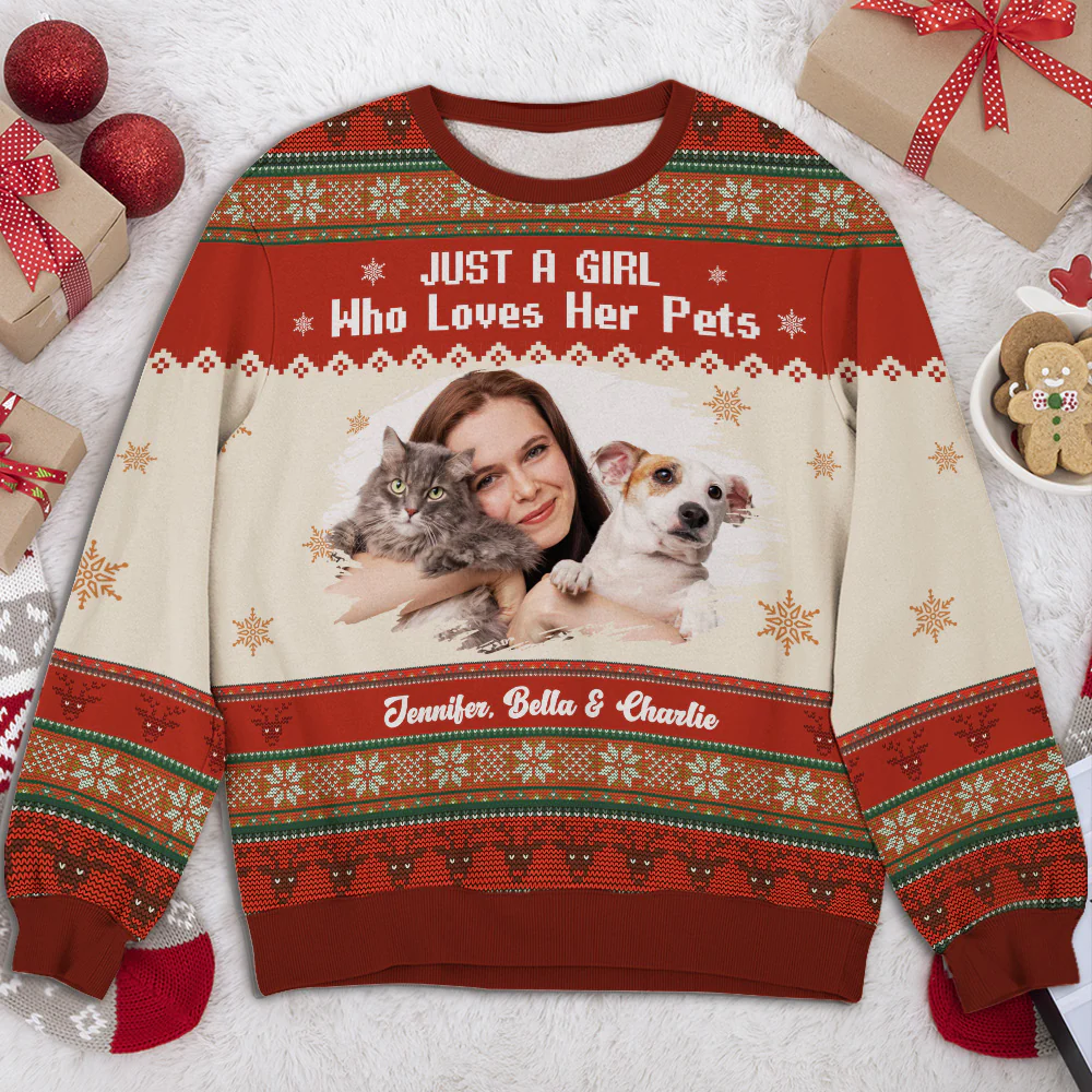 Just A Girl And Her Lovely Pets Photo - Personalized Custom All-Over-Print Sweatshirt