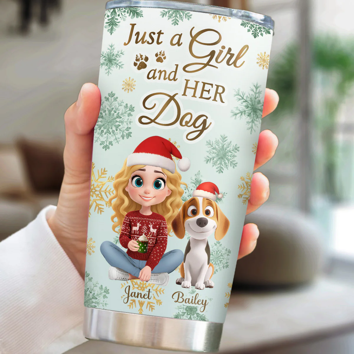 Just A Girl Christmas Cartoon - Personalized Custom Tumbler - Image 2