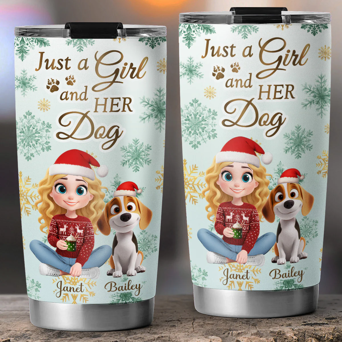 Just A Girl Christmas Cartoon - Personalized Custom Tumbler - Image 5